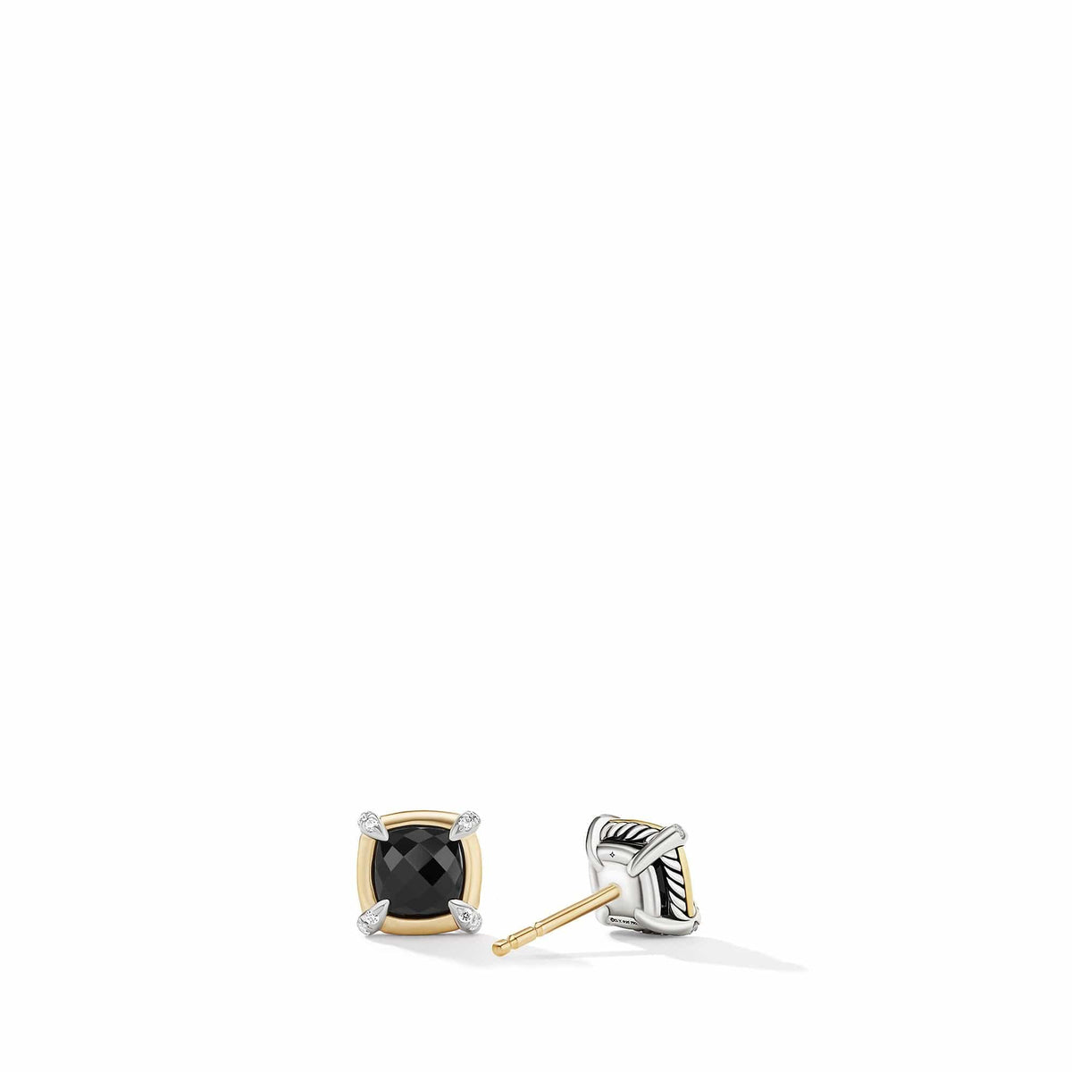 Petite Chatelaine® Stud Earrings with Black Onyx, 18K Yellow Gold Bezel and Pavé Diamonds