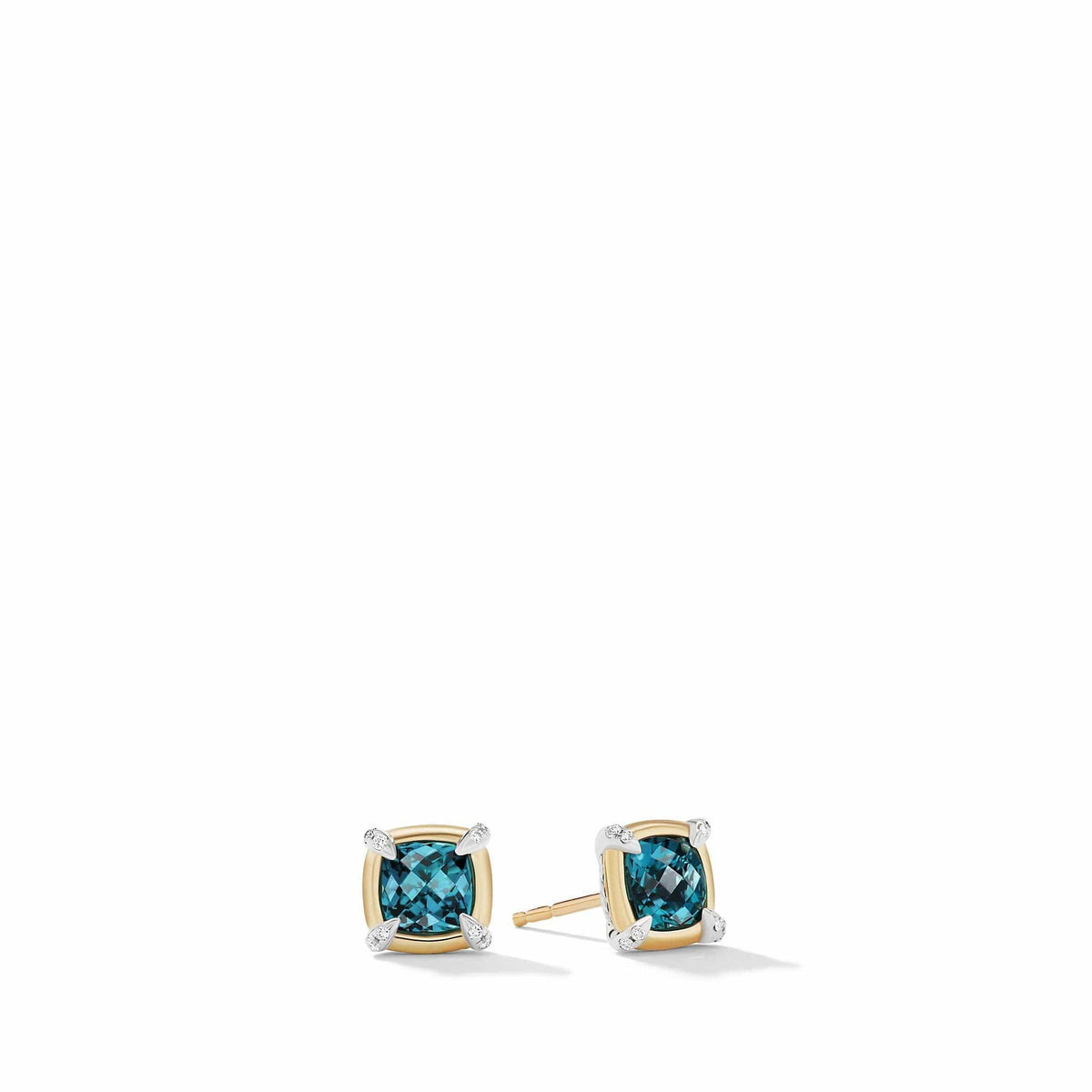 Petite Chatelaine® Stud Earrings with Hampton Blue Topaz, 18K Yellow Gold Bezel and Pavé Diamonds