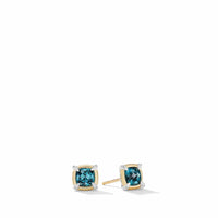 Petite Chatelaine® Stud Earrings with Hampton Blue Topaz, 18K Yellow Gold Bezel and Pavé Diamonds
