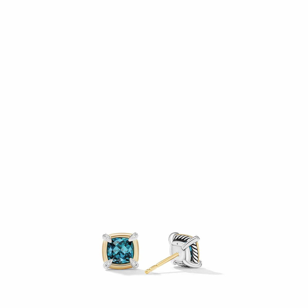 Petite Chatelaine® Stud Earrings with Hampton Blue Topaz, 18K Yellow Gold Bezel and Pavé Diamonds