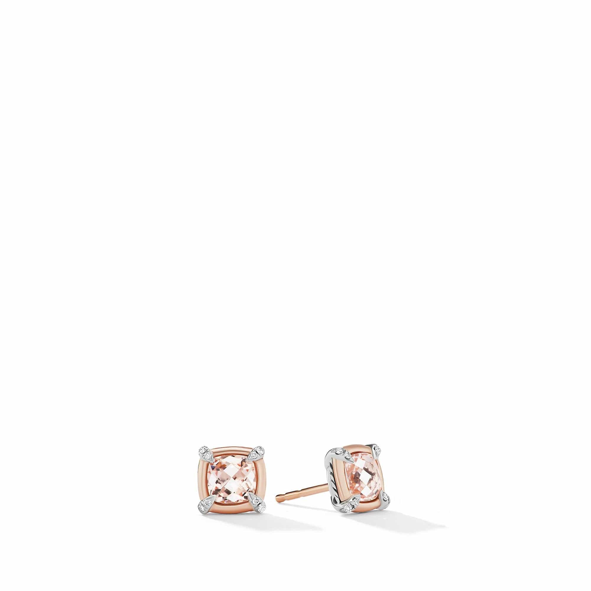 Petite Chatelaine® Stud Earrings with Morganite, 18K Rose Gold Bezel and Pavé Diamonds