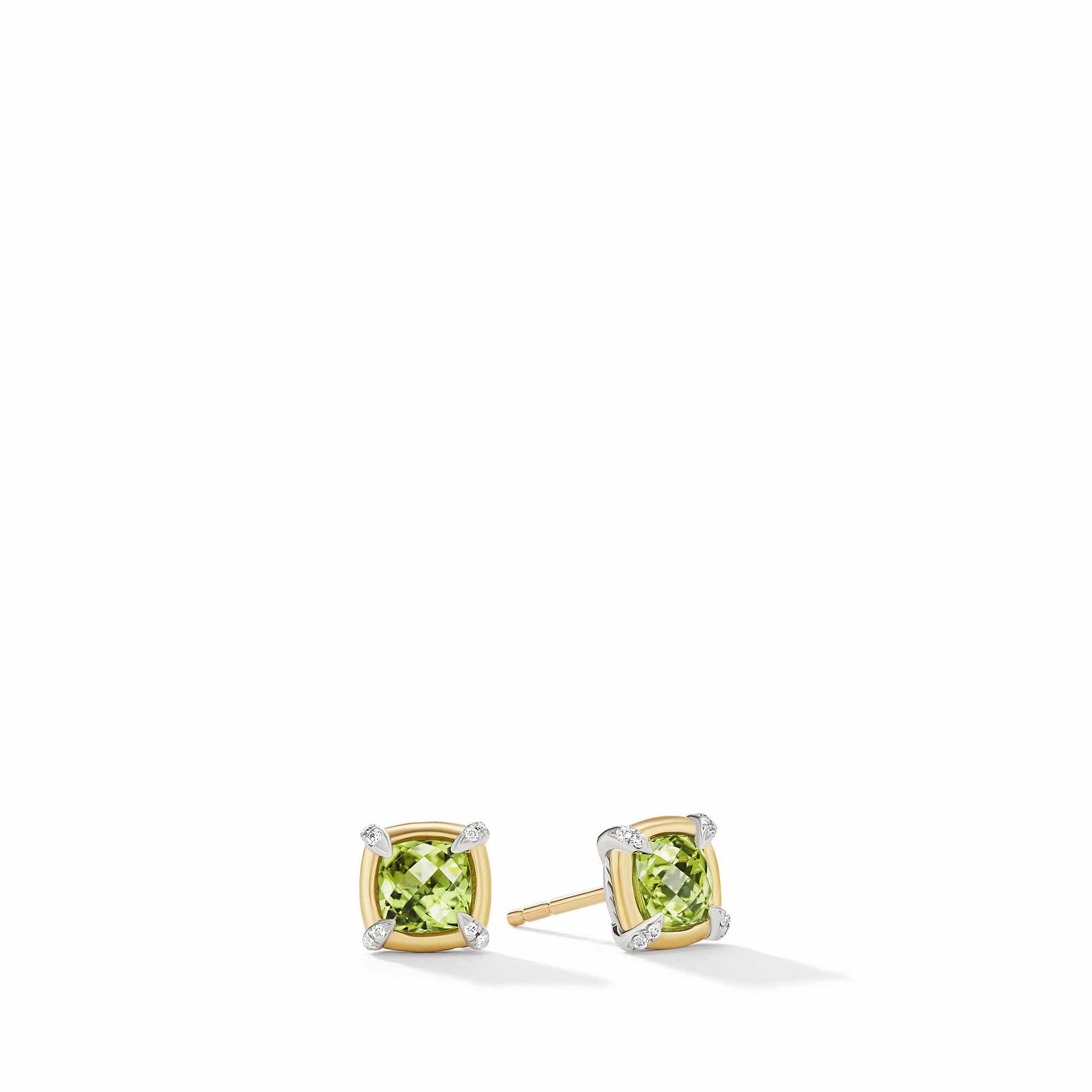 Petite Chatelaine® Stud Earrings with Peridot, 18K Yellow Gold Bezel and Pavé Diamonds