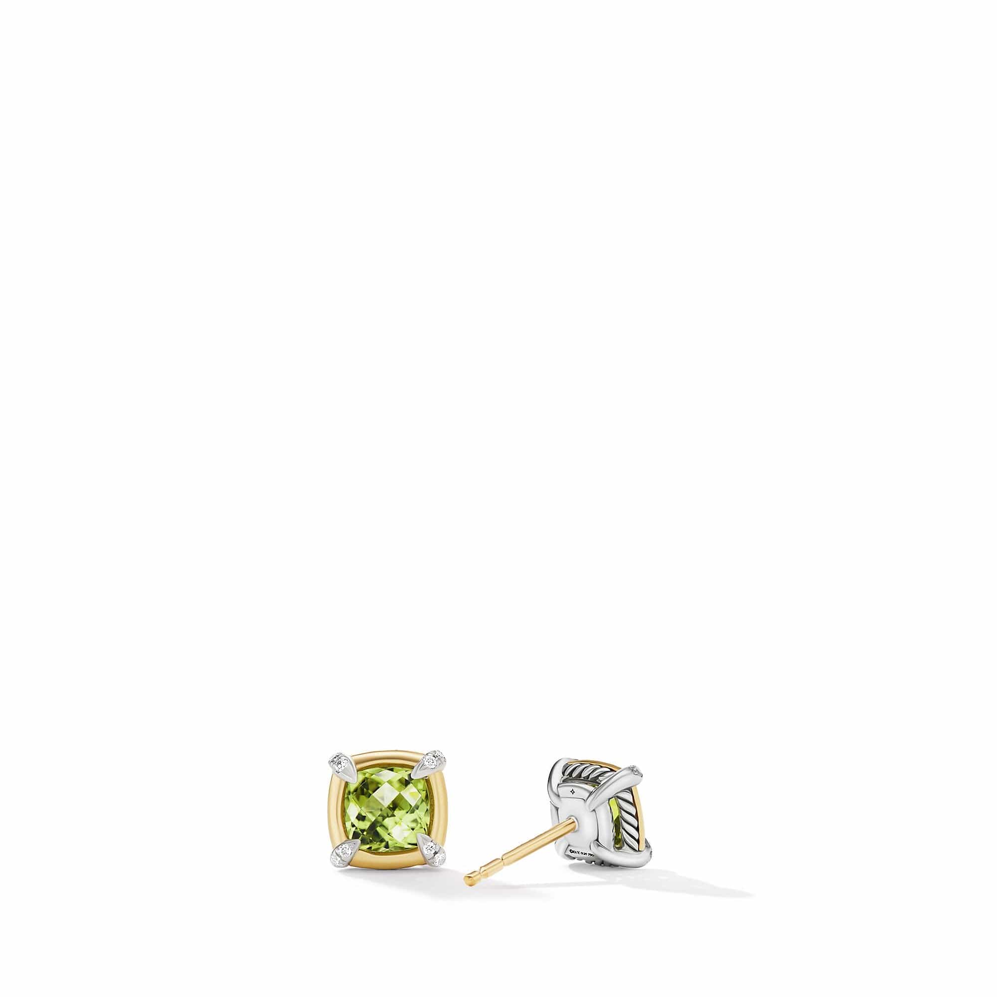 Petite Chatelaine® Stud Earrings with Peridot, 18K Yellow Gold Bezel and Pavé Diamonds