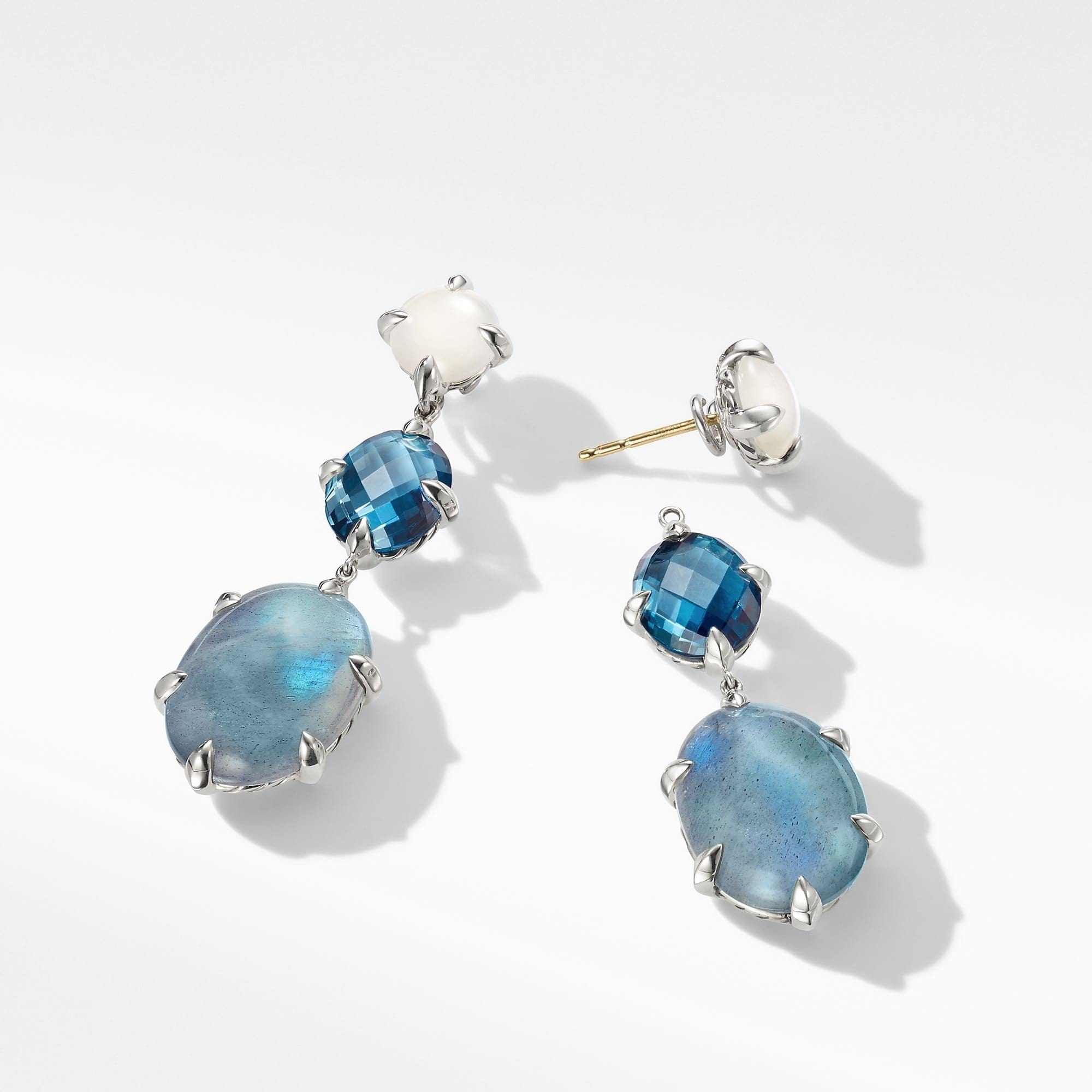Chatelaine® Drop Earrings with Labradorite, Hampton Blue Topaz, and White Moonstone