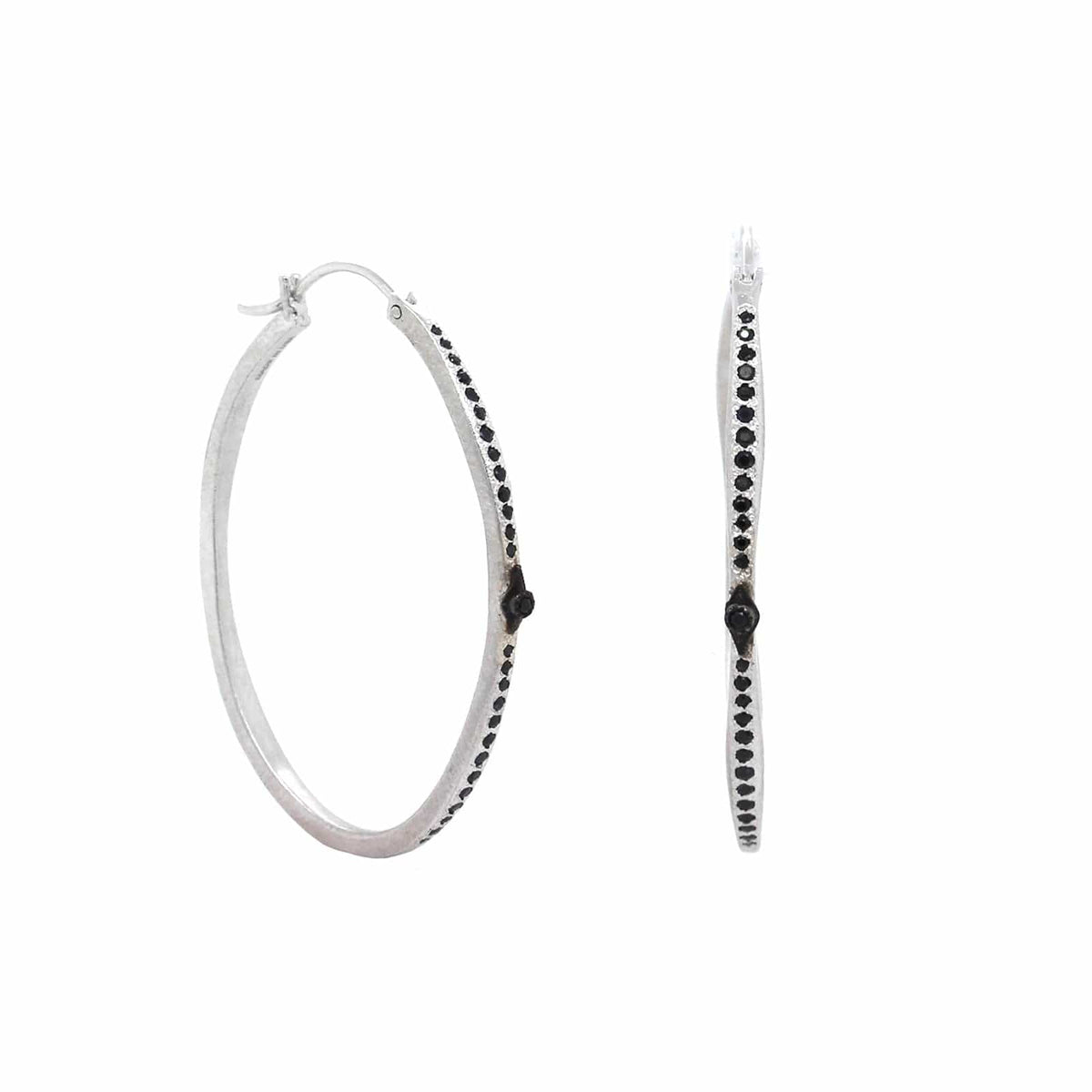Sterling Silver Black Sapphire Hoop Earrings