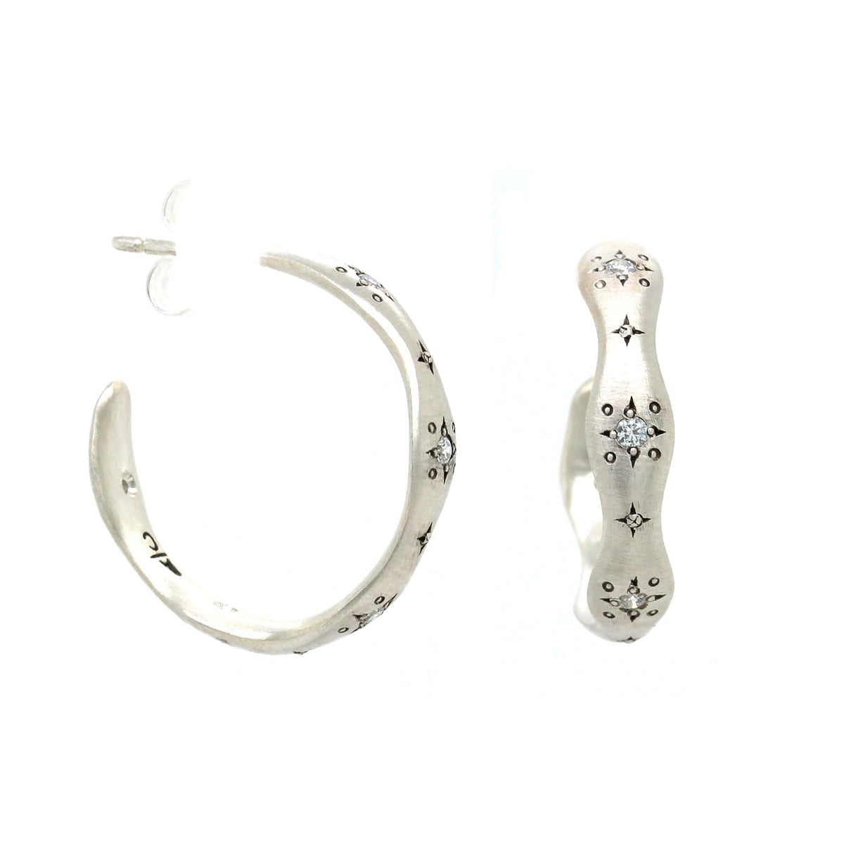 Adel Chefridi Sterling Silver Wavy Diamond Hoop Earrings