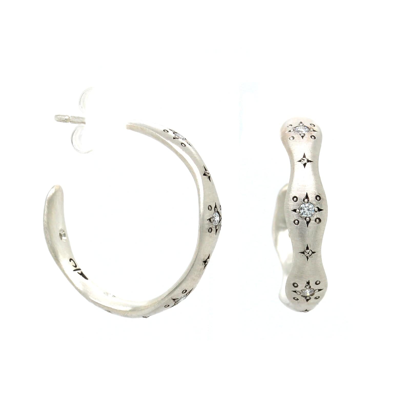 Adel Chefridi Sterling Silver Wavy Diamond Hoop Earrings
