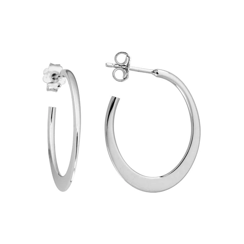 Sterling Silver Small Flat Oval Hoop Earrings, Sterling silver, Long's Jewelers