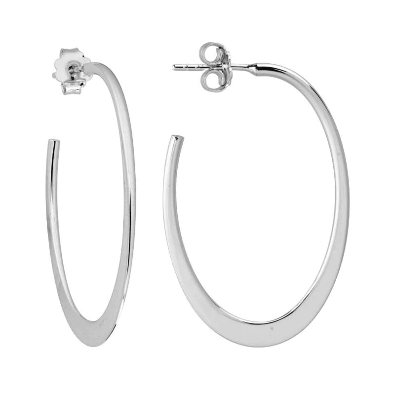 Sterling Silver Medium Flat Oval Hoop Earrings, Sterling silver, Long's Jewelers