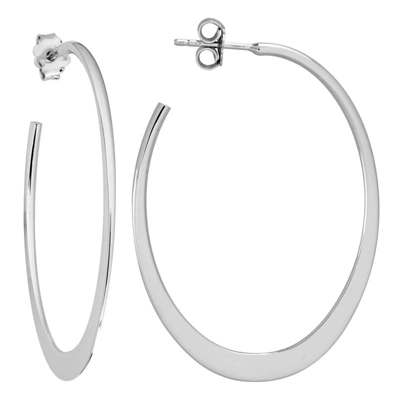 Sterling Silver Large Flat Oval Hoop Earrings, Sterling silver, Long's Jewelers