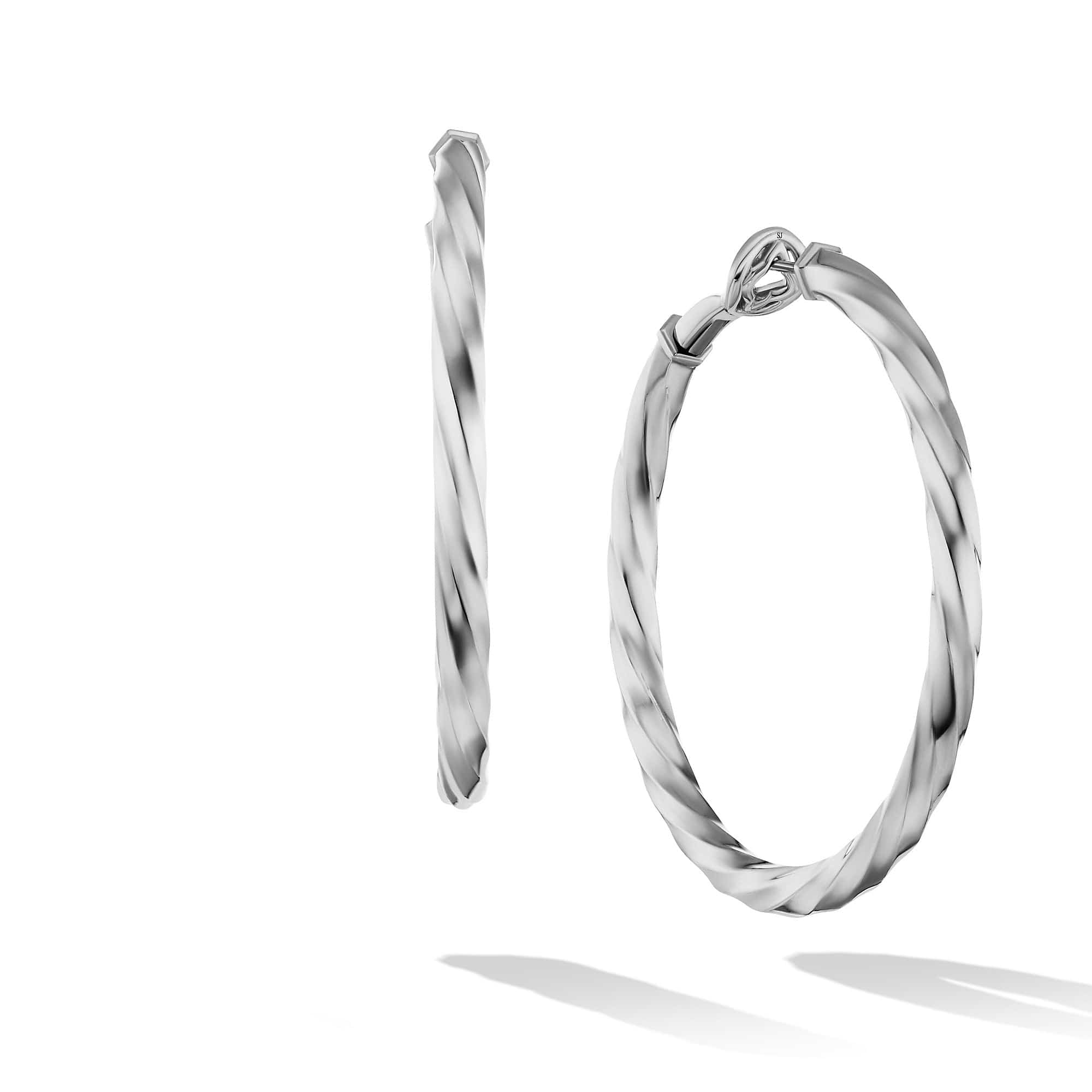 Cable Edge Hoop Earrings in Recycled Sterling Silver, Long's Jewelers