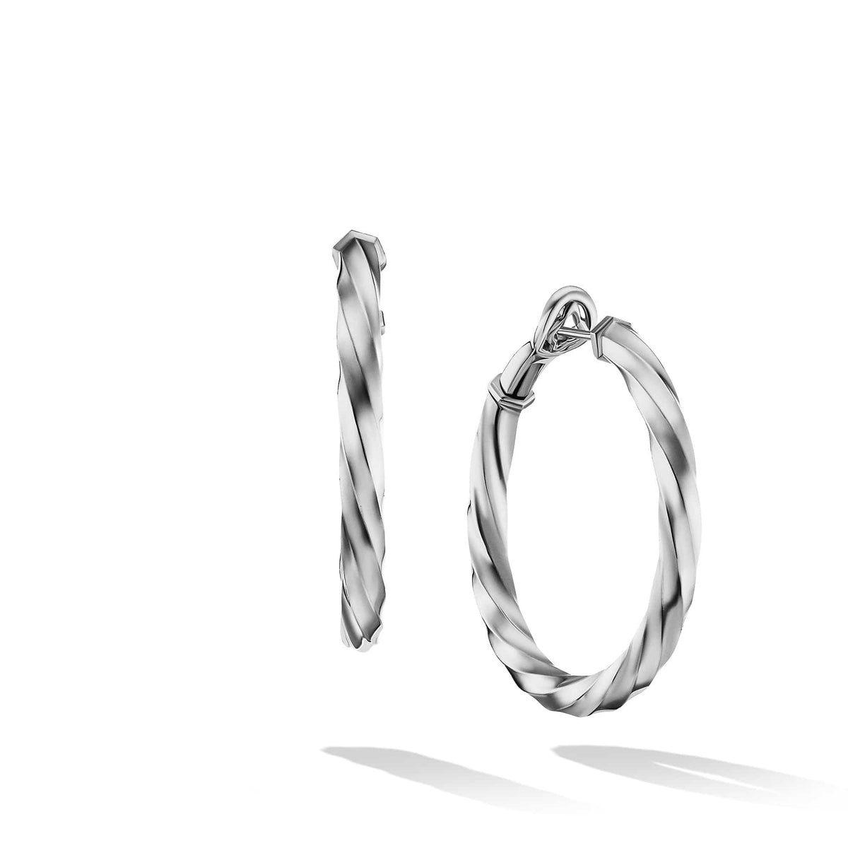 Cable Edge Hoop Earrings in Recycled Sterling Silver, Long's Jewelers