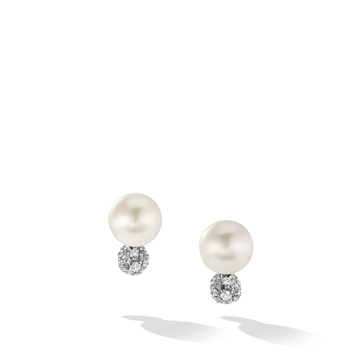 Pearl and Pavé Solari Stud Earrings in Sterling Silver with Diamonds