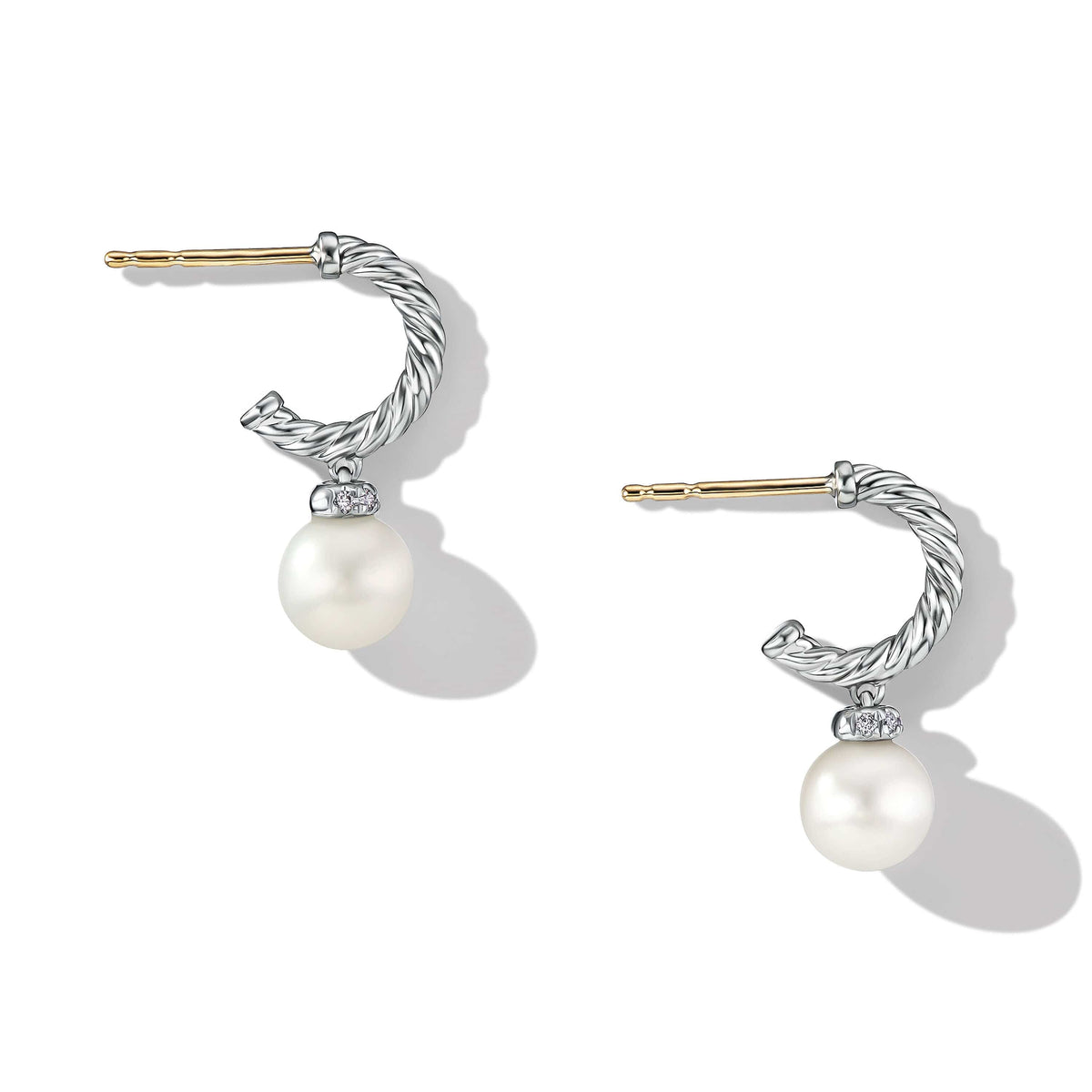 Pearl and Pavé Solari Drop Earrings in Sterling Silver with Diamonds