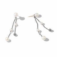 Pearl and Pavé Two Row Drop Earrings in Sterling Silver with Diamonds