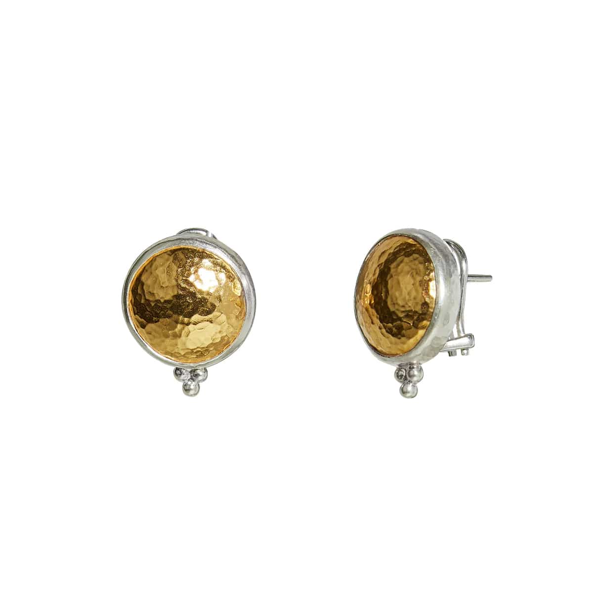 Sterling Silver and 24K Yellow Gold Button Stud Earrings, Long's Jewelers
