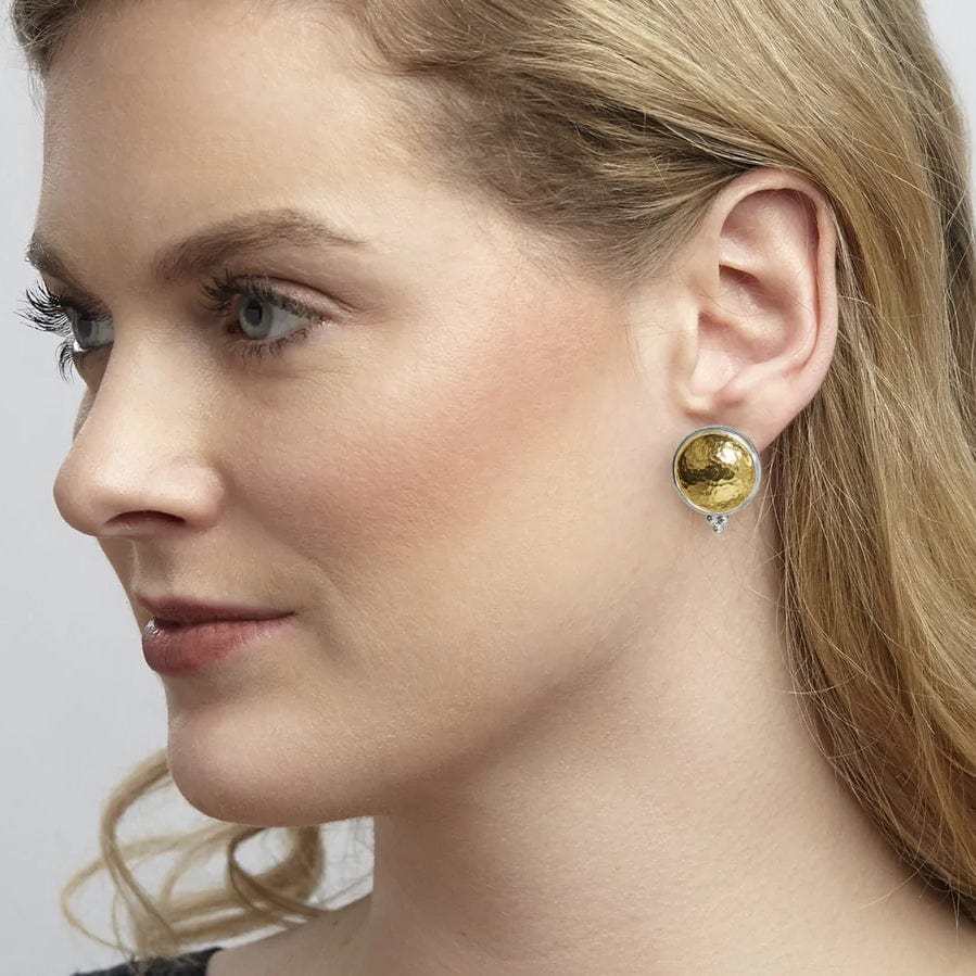 Sterling Silver and 24K Yellow Gold Button Stud Earrings, Long's Jewelers