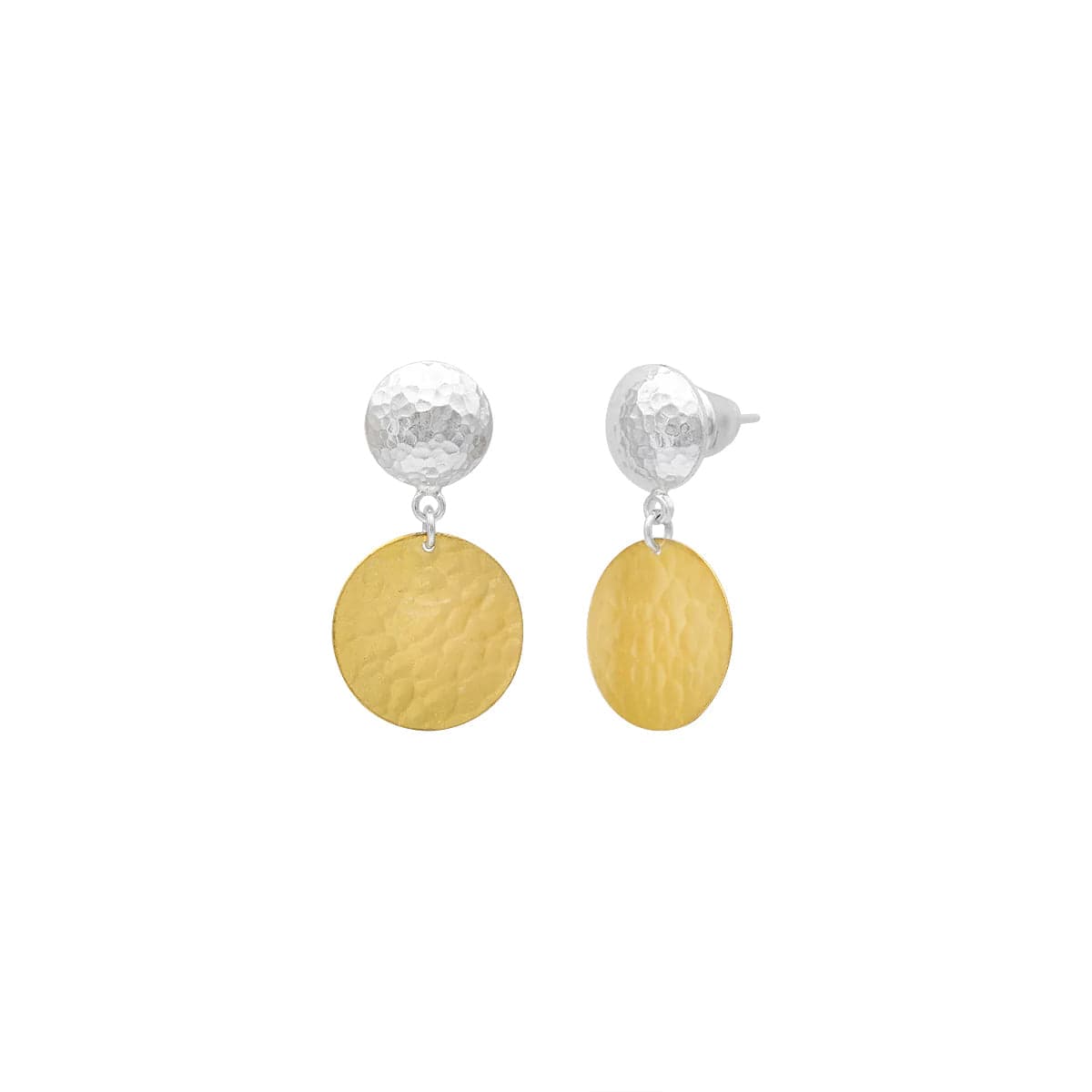 Sterling Silver and 24K Yellow Gold Button Disc Drop Earrings, Long's Jewelers