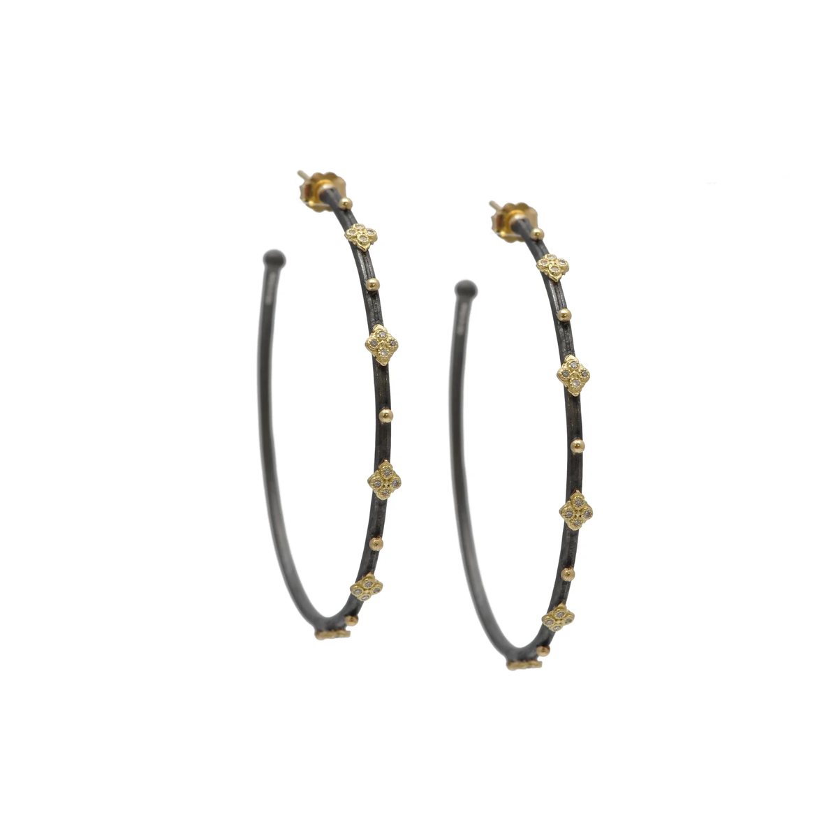 Blackened Sterling Silver and Gold Crivelli Diamond Hoop Earrings, Sterling silver and 18k yellow gold', Long's Jewelers