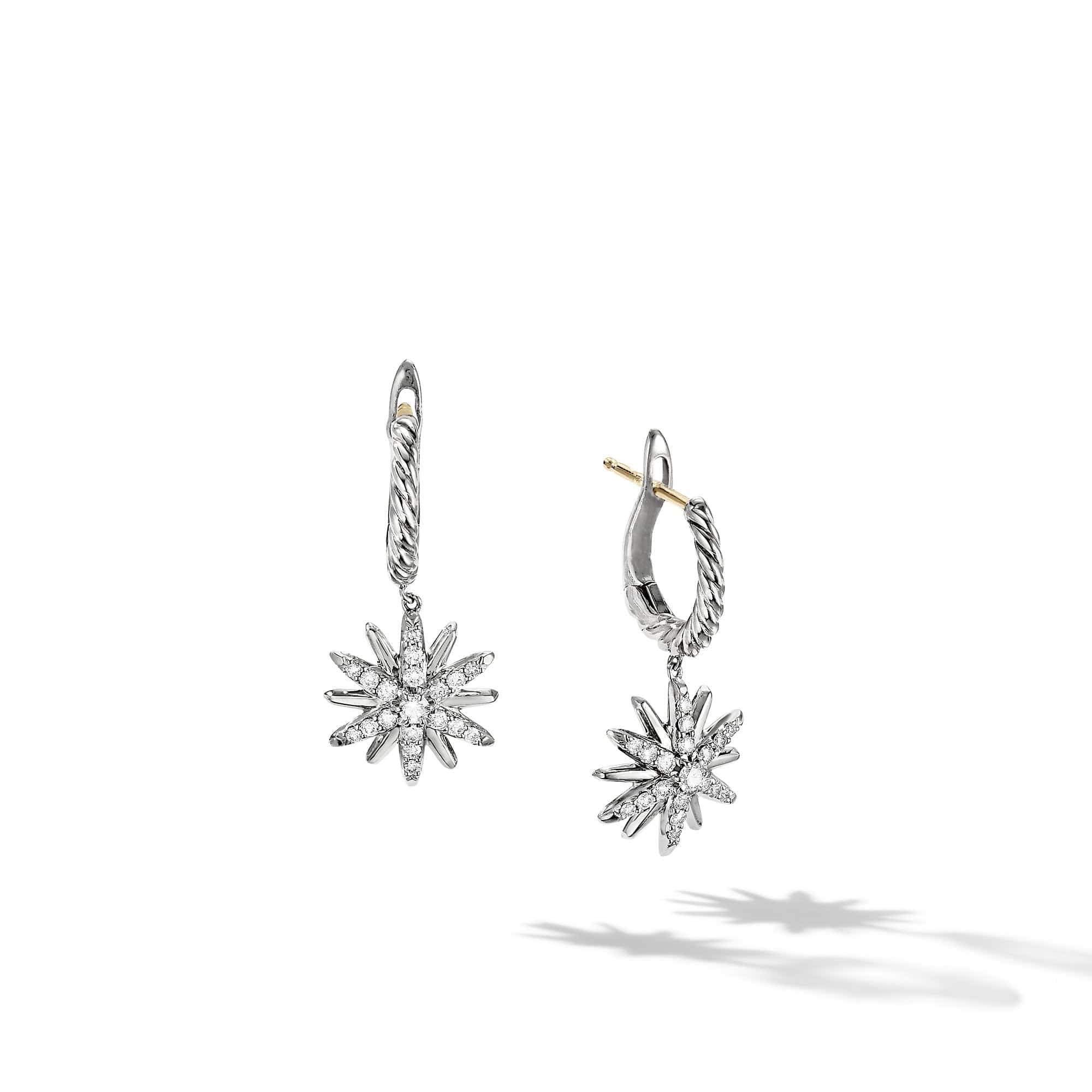 Starburst Drop Earrings in Sterling Silver with Pavé Diamonds