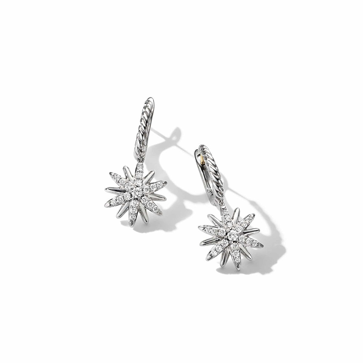Starburst Drop Earrings in Sterling Silver with Pavé Diamonds