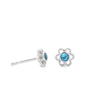 Sterling Silver Blue Topaz Flower Studs