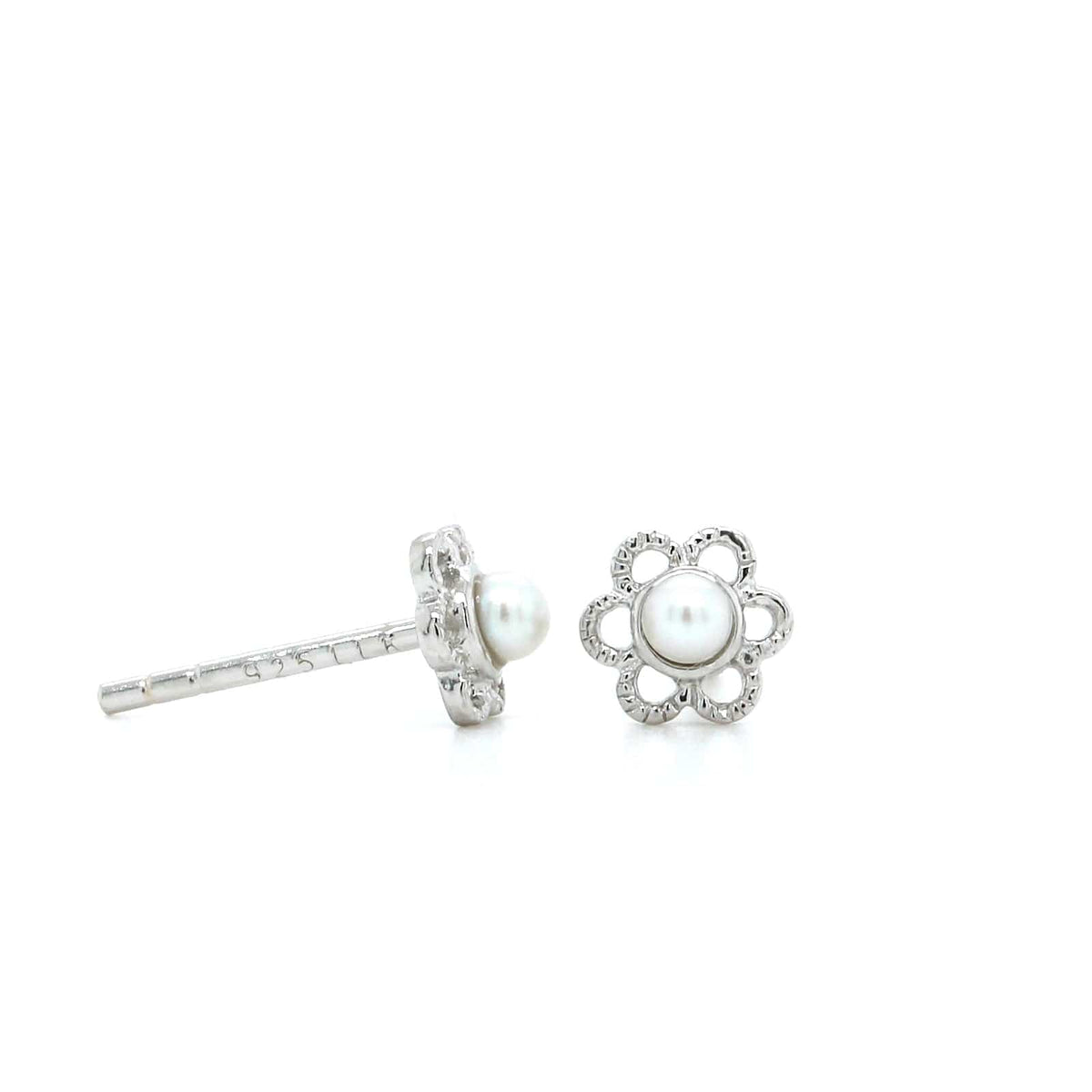 Sterling Silver Pearl Flower Studs
