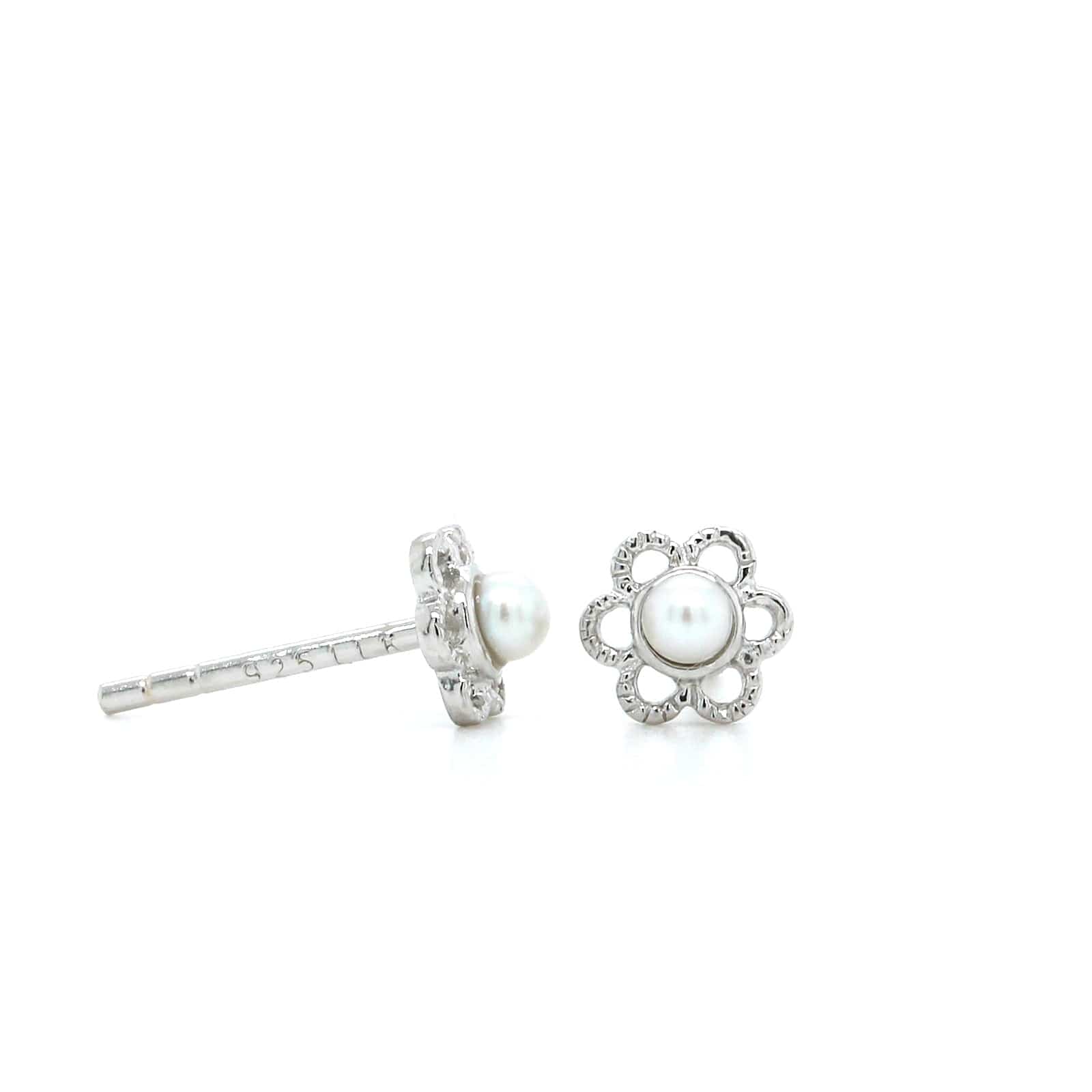 Sterling Silver Pearl Flower Studs