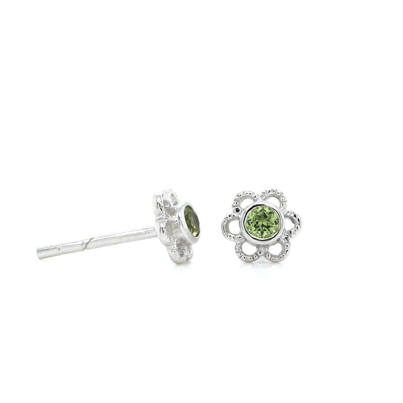 Sterling Silver Peridot Flower Studs