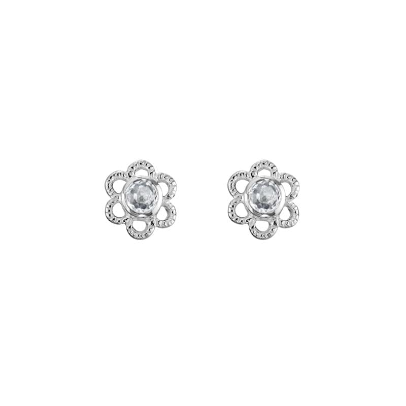Sterling Silver White Topaz Flower Studs