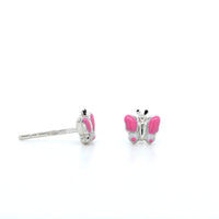 Sterling Silver Pink Butterfly Stud Earrings