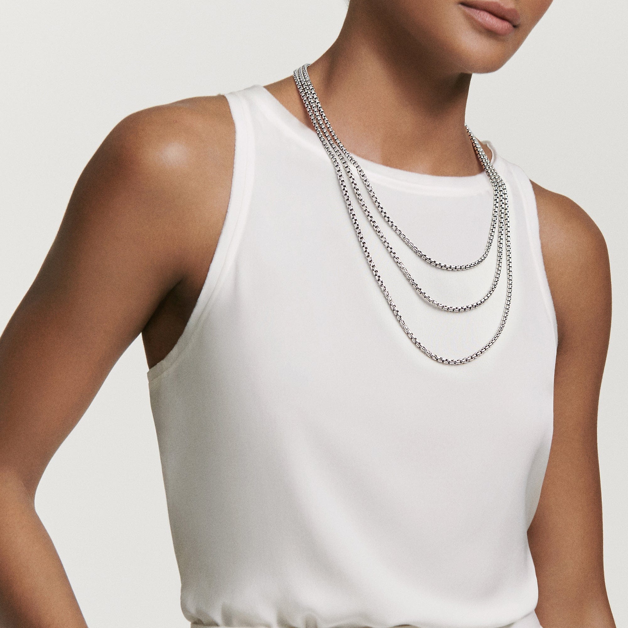 Box Chain Necklace with Gold, Long's Jewelers