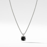 Chatelaine Pave Bezel Pendant Necklace with Black Onyx and Diamonds, 9mm