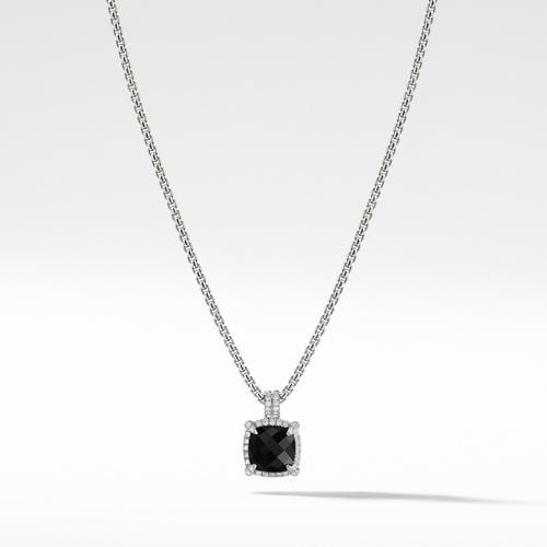 Chatelaine Pave Bezel Pendant Necklace with Black Onyx and Diamonds, 9mm