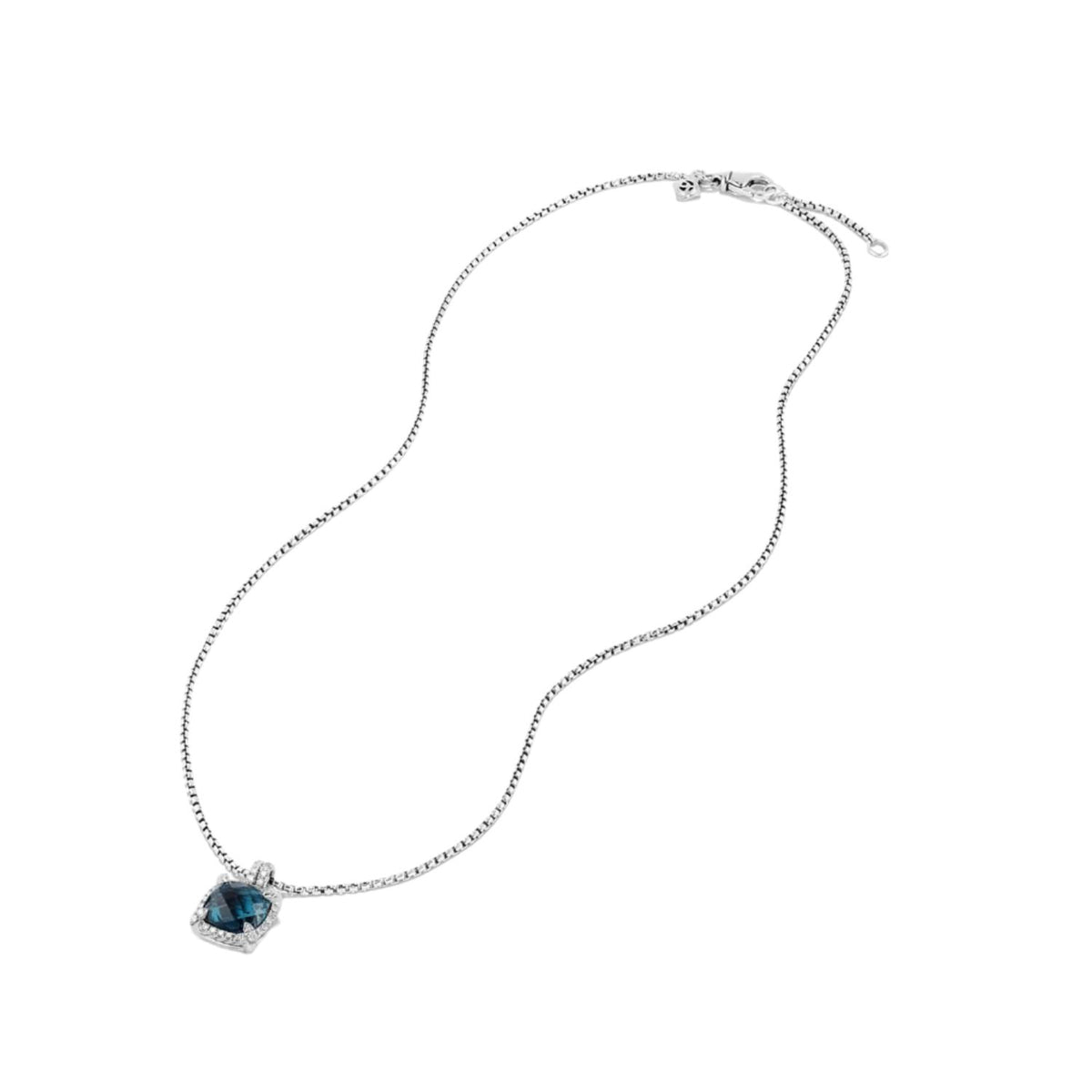 Chatelaine Pave Bezel Pendant Necklace with Hampton Blue Topaz and Diamonds, 9mm