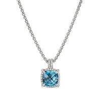 Chatelaine Pave Bezel Pendant Necklace with Hampton Blue Topaz and Diamonds, 9mm