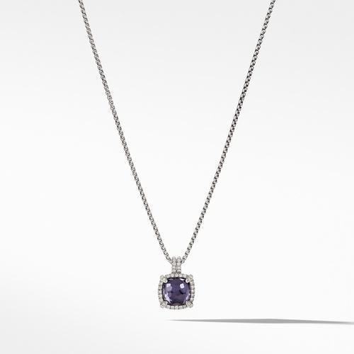 Chatelaine® Pave Bezel Pendant Necklace with Black Orchard and Diamonds, 9mm