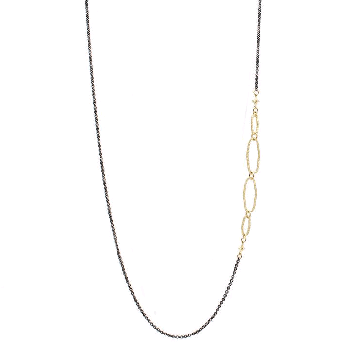 18K Yellow and Sterling Silver Textured Oval Chain Necklace