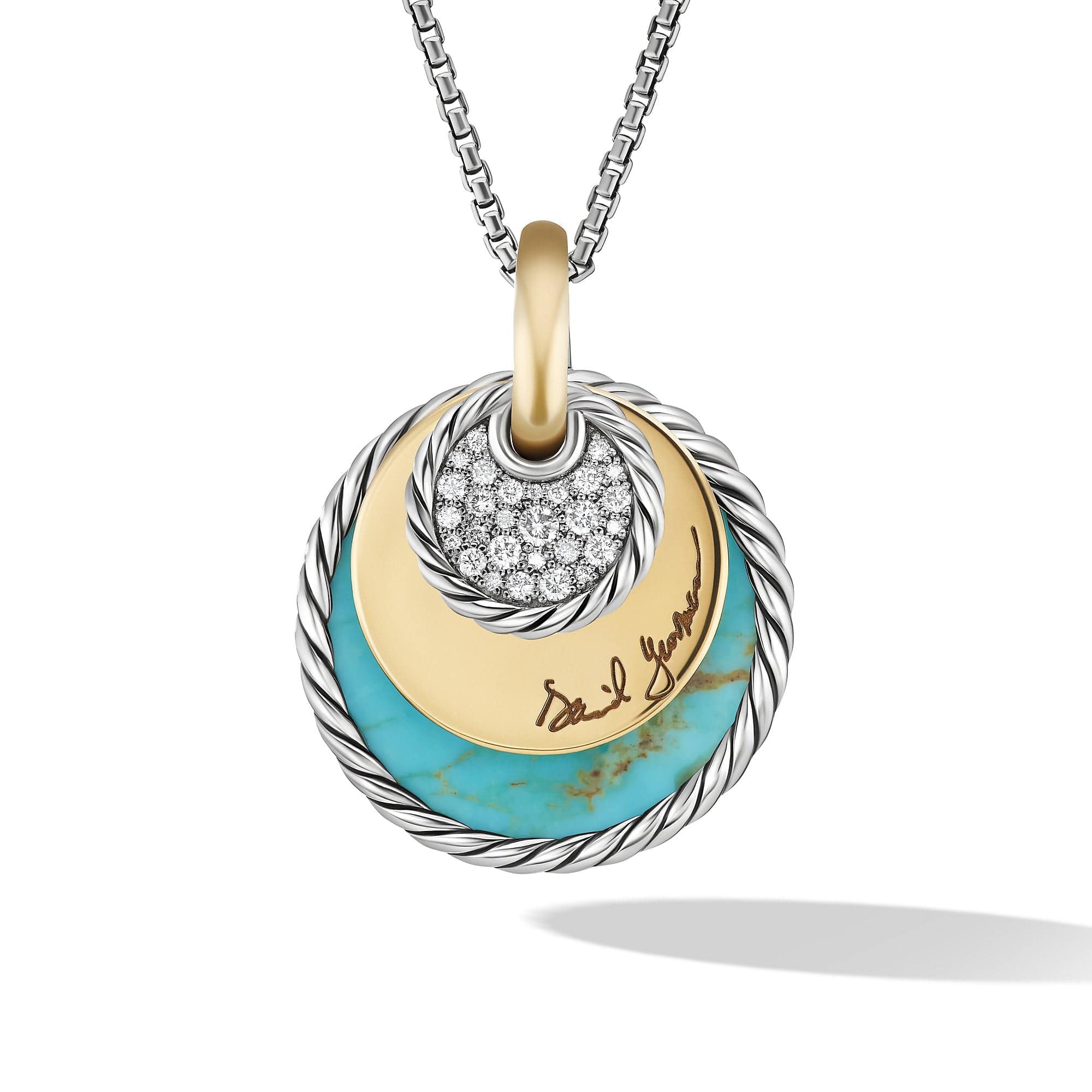 DY Elements® Eclipse Pendant Necklace with Turquoise Reversible to Green Onyx, 18K Yellow Gold and Pavé Diamonds