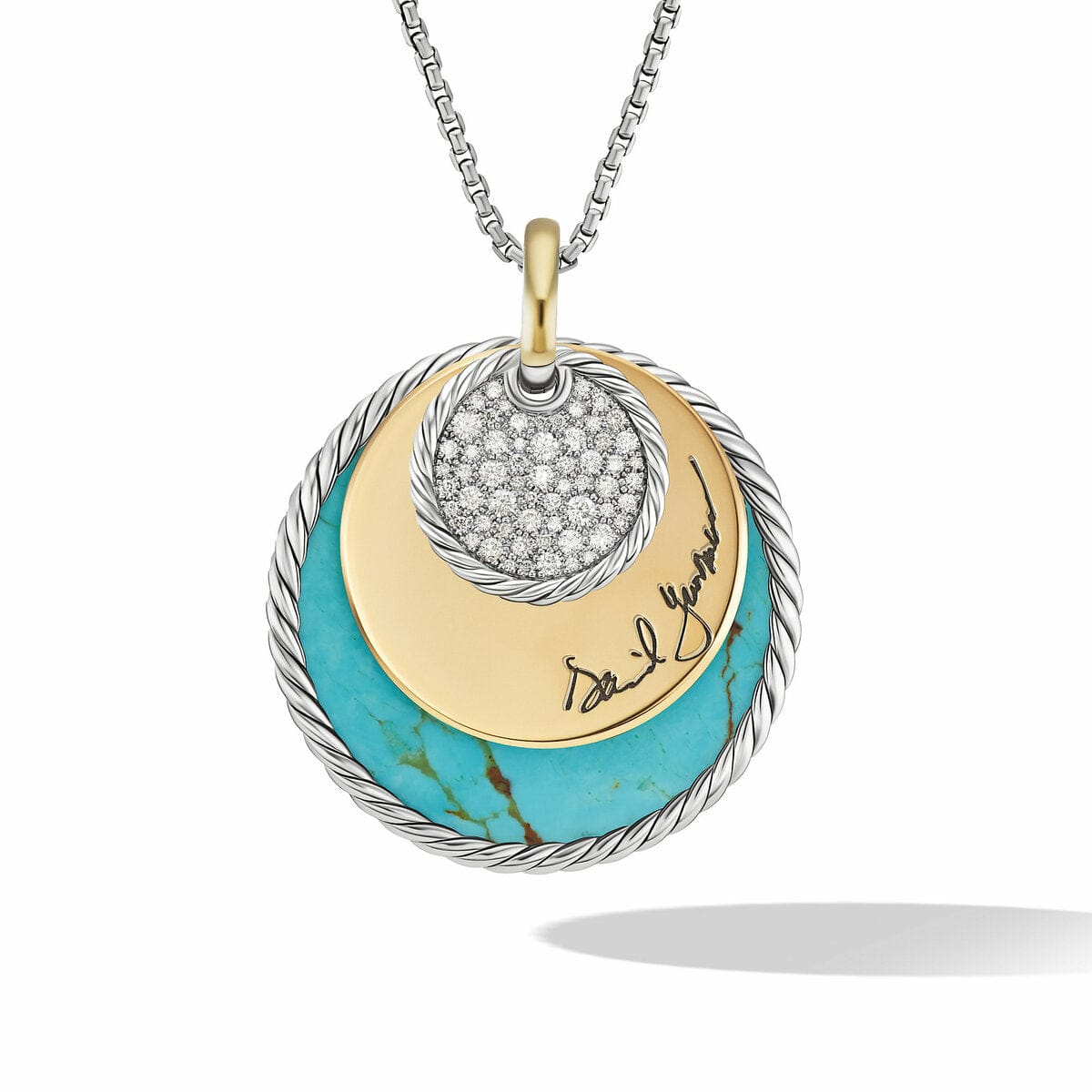 DY Elements® Eclipse Pendant Necklace with Turquoise Reversible to Green Onyx, 18K Yellow Gold and Pavé Diamonds Long's Jewelers