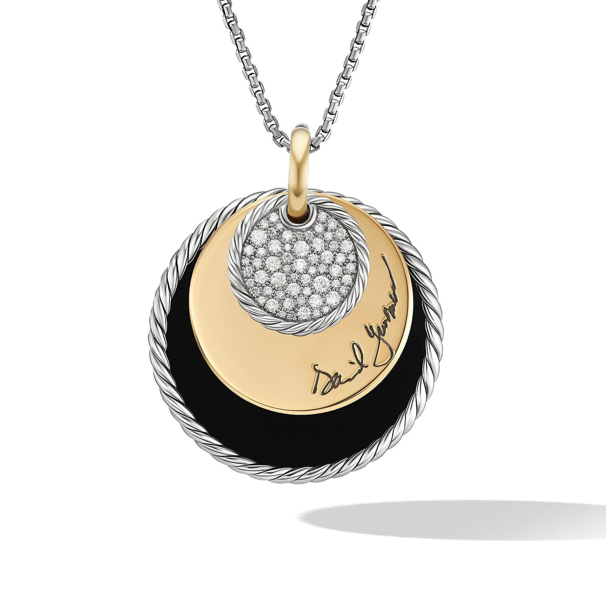 DY Elements® Eclipse Pendant Necklace with Black Onyx Reversible to Mother of Pearl, 18K Yellow Gold and Pavé Diamonds