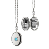 Sterling Silver Swiss Blue White Sapphire Oval Locket
