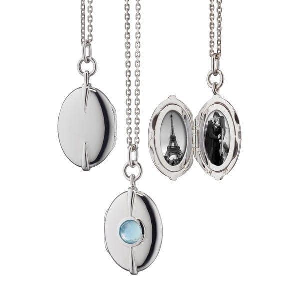 Sterling Silver Blue Topaz Mother of Pearl Oval Locket, Long's Jewelers