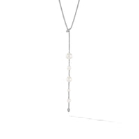 Pearl and Pavé Y Necklace in Sterling Silver with Diamonds