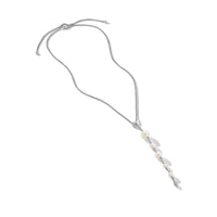 Pearl and Pavé Y Necklace in Sterling Silver with Diamonds