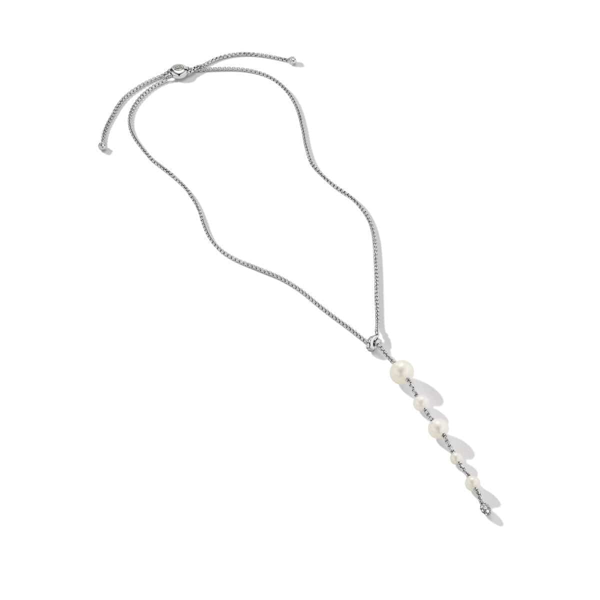 Pearl and Pavé Y Necklace in Sterling Silver with Diamonds