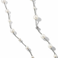 Pearl and Pavé Station Necklace in Sterling Silver with Diamonds