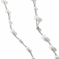 Pearl and Pavé Station Necklace in Sterling Silver with Diamonds