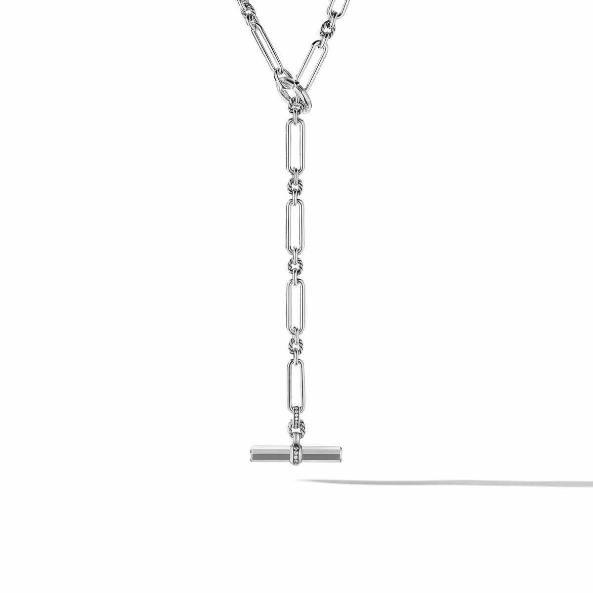 Lexington Y Chain Necklace in Sterling Silver with Pavé Diamonds