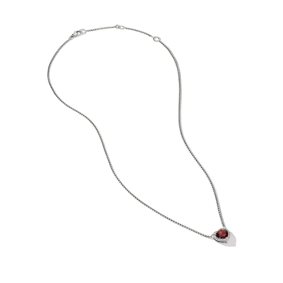 Chatelaine® Heart Pendant Necklace in Sterling Silver with Garnet and Pavé Diamonds